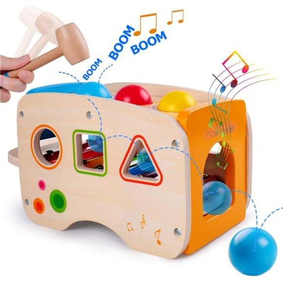 Hammering Pounding Toys Wooden Educational Toy Xylophone Shape Sorter, Birthday - Picture 1 of 6